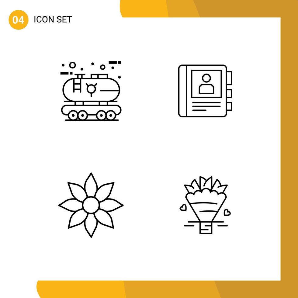 Mobile Interface Line Set of 4 Pictograms of eco amaryllis oil book clematis Editable Vector Design Elements