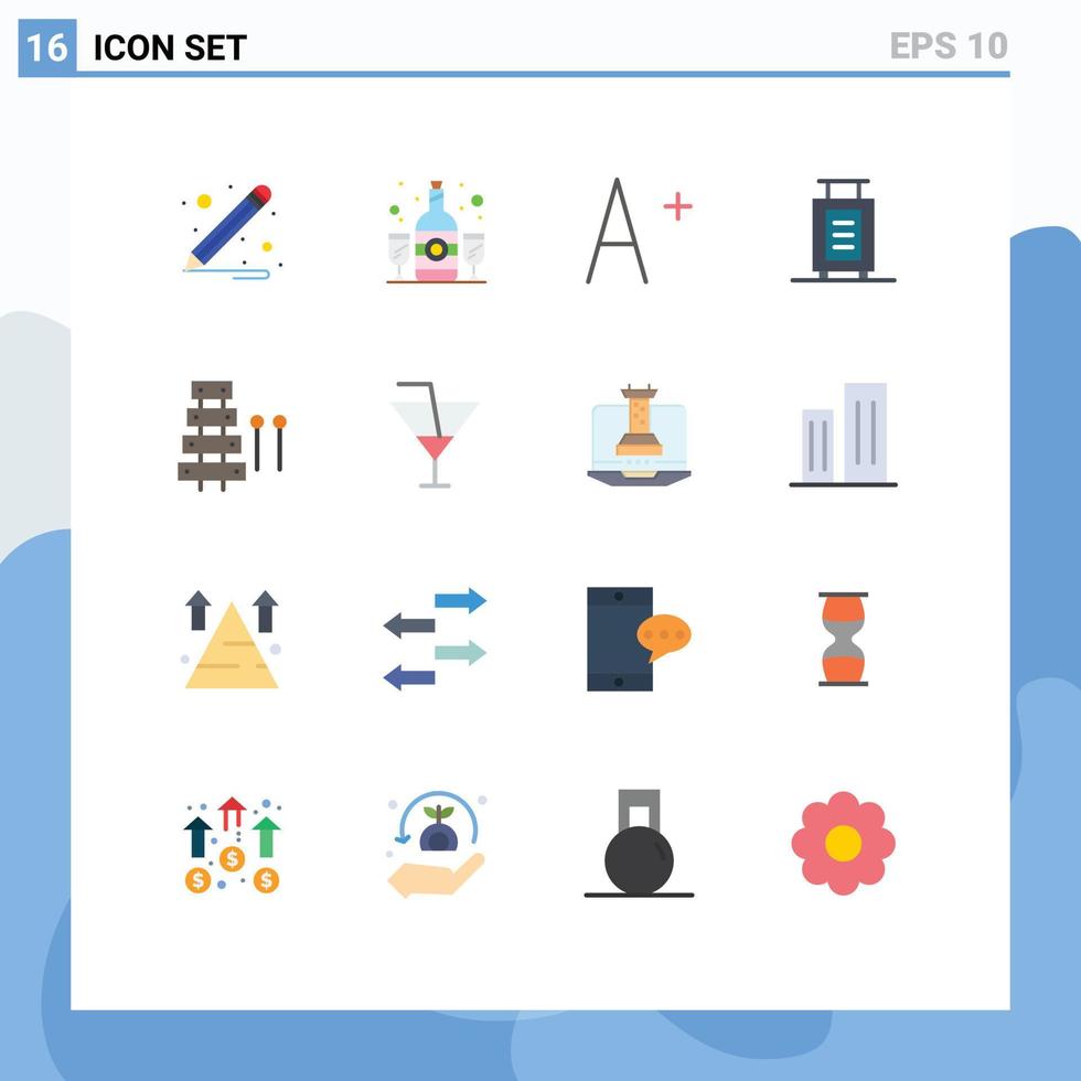 grupo universal de símbolos de iconos de 16 colores planos modernos de bolsa de xilófono de vidrio instrumento de sonido paquete editable de elementos de diseño de vectores creativos