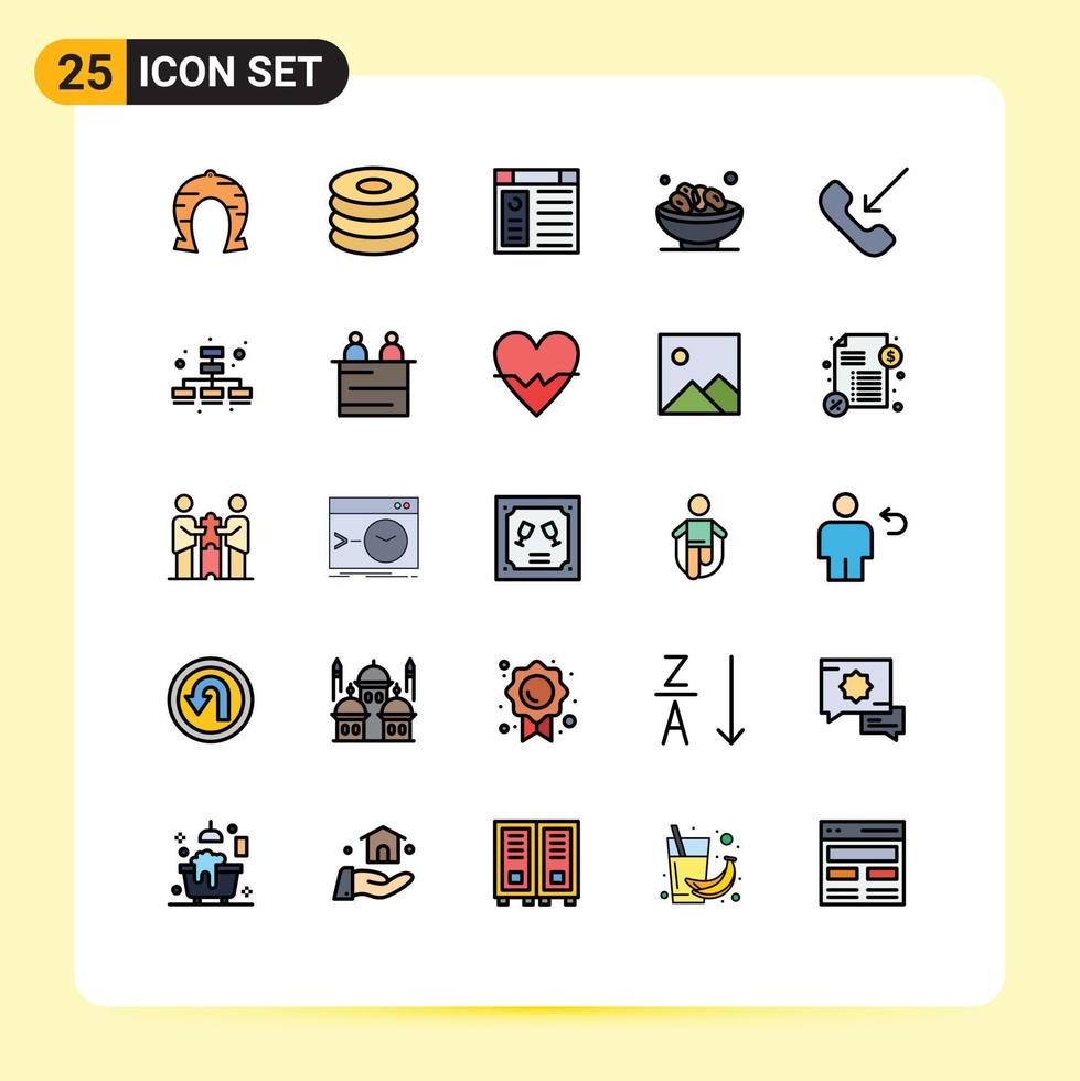 grupo de símbolos de iconos universales de 25 colores planos de líneas llenas modernas de fechas de comidas islámicas de ramadán elementos de diseño de vectores editables del sitio web