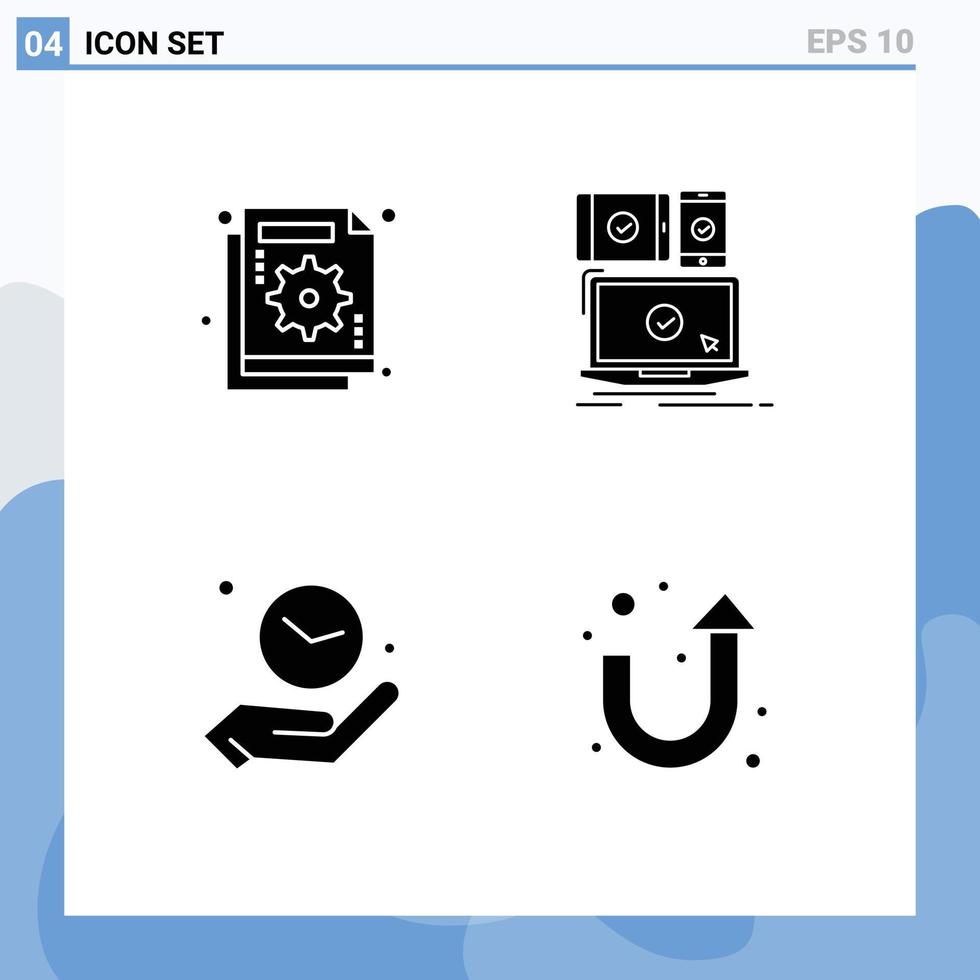 Set of 4 Modern UI Icons Symbols Signs for analysis technology failure devices hand Editable Vector Design Elements