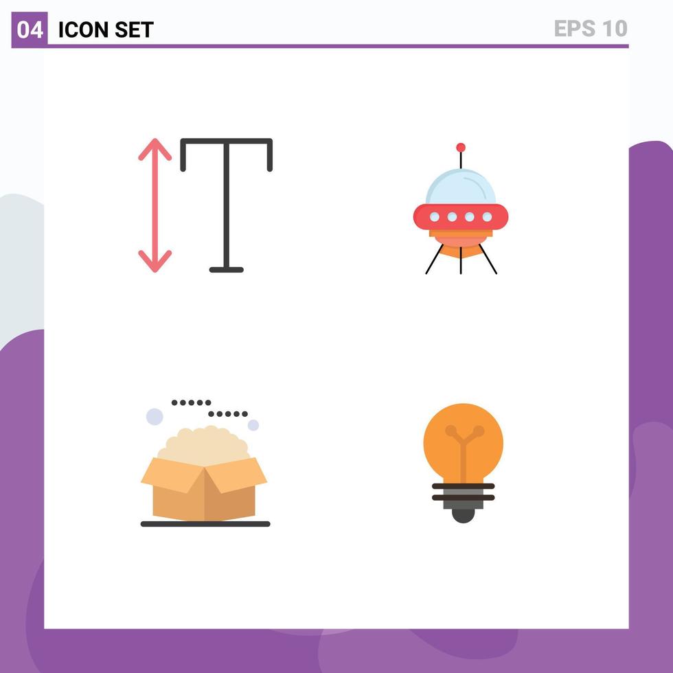 Pictogram Set of 4 Simple Flat Icons of font open space ship rocket packages Editable Vector Design Elements