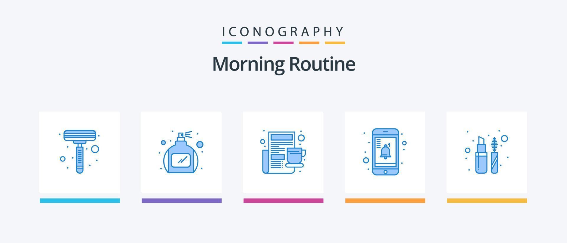 Morning Routine Blue 5 Icon Pack Including . liner. morning. eye. reminder. Creative Icons Design vector