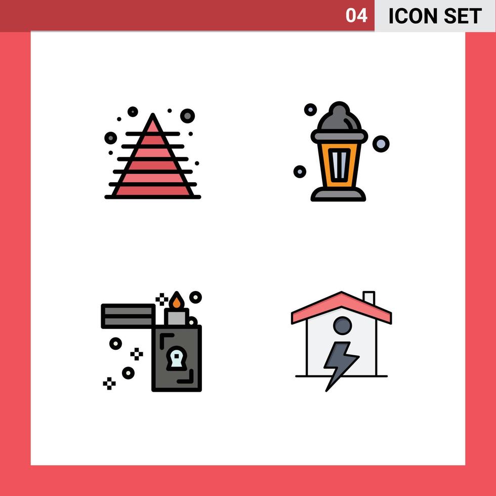 4 Creative Icons Modern Signs and Symbols of business flame pyramid lamp zippo Editable Vector Design Elements