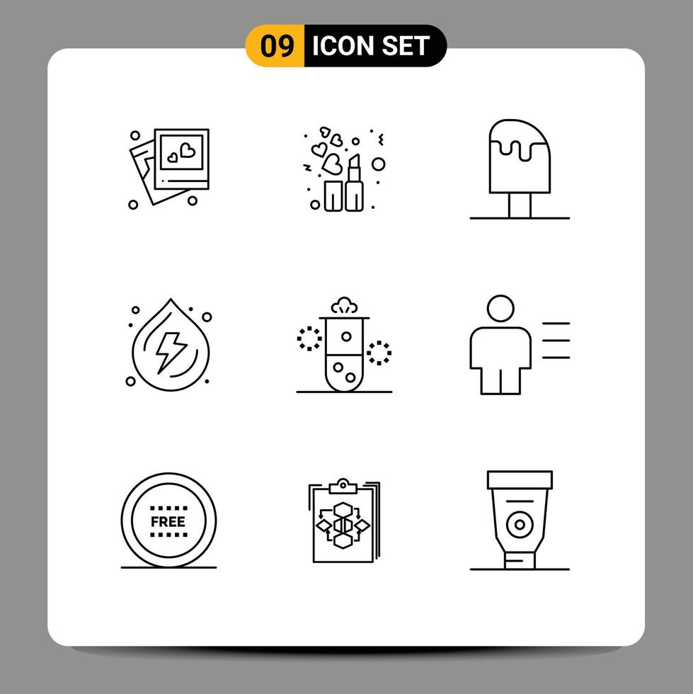 Set of 9 Modern UI Icons Symbols Signs for radiation power cool water droop Editable Vector Design Elements