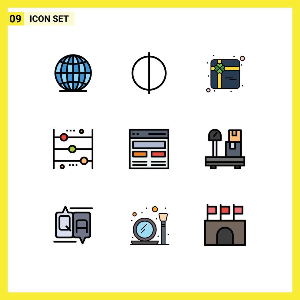Modern Set of 9 Filledline Flat Colors Pictograph of interface header present communication counting Editable Vector Design Elements