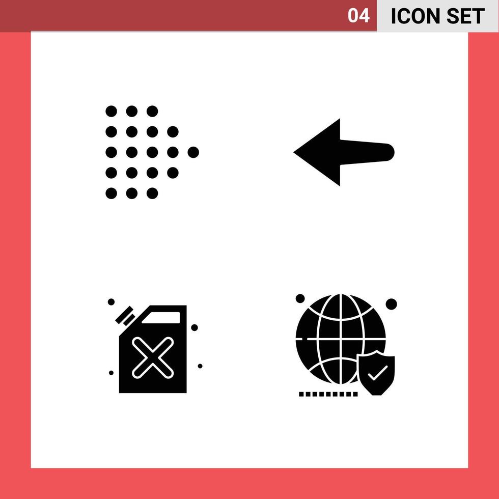 Modern Set of 4 Solid Glyphs Pictograph of arrow shield arrow cane world Editable Vector Design Elements