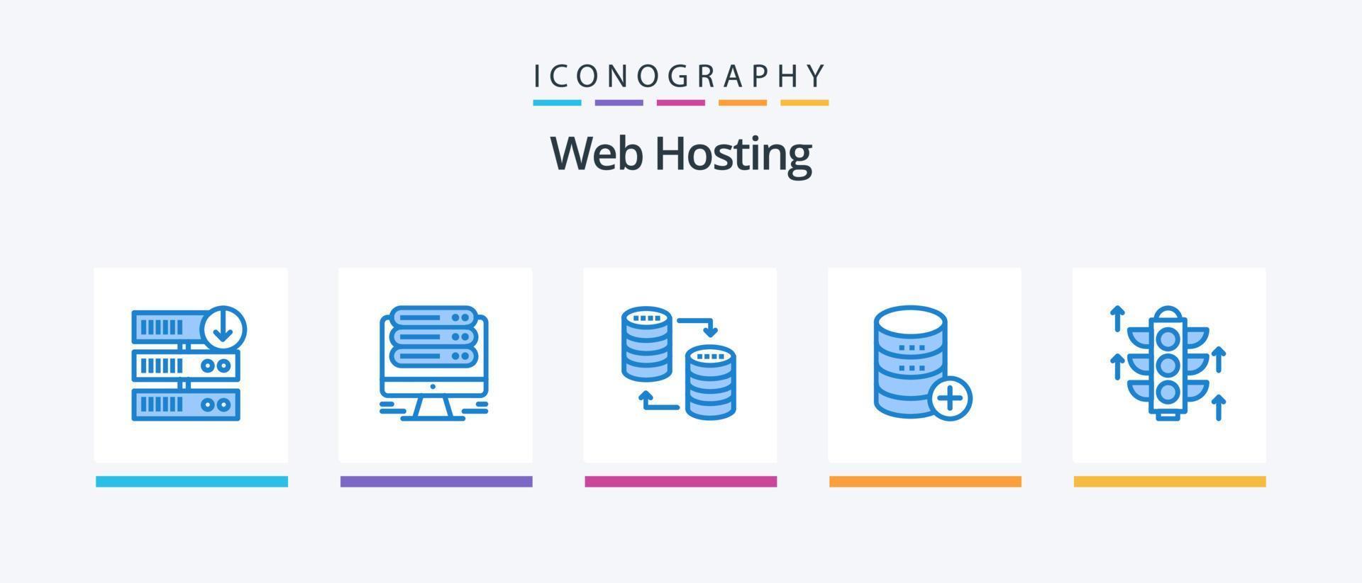 Web Hosting Blue 5 Icon Pack Including add. sal. database. server. share. Creative Icons Design vector