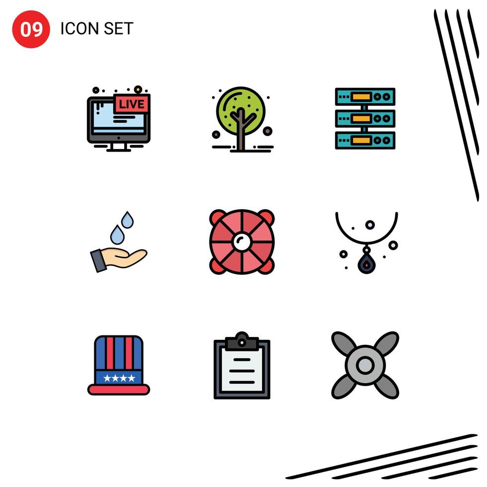 Universal Icon Symbols Group of 9 Modern Filledline Flat Colors of power water tree purified cloud Editable Vector Design Elements