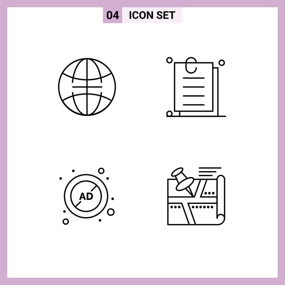 4 Creative Icons Modern Signs and Symbols of global ad block attachment ui block Editable Vector Design Elements