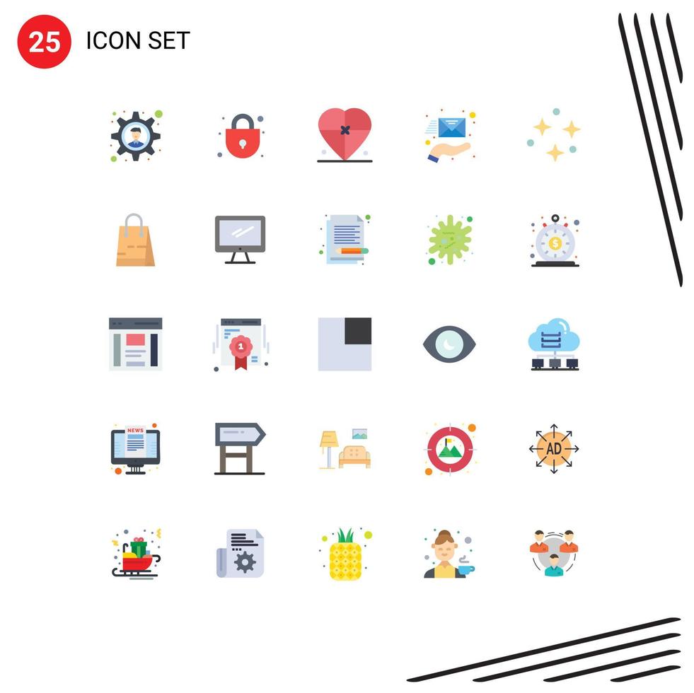 Modern Set of 25 Flat Colors Pictograph of space nature heart support envelope Editable Vector Design Elements