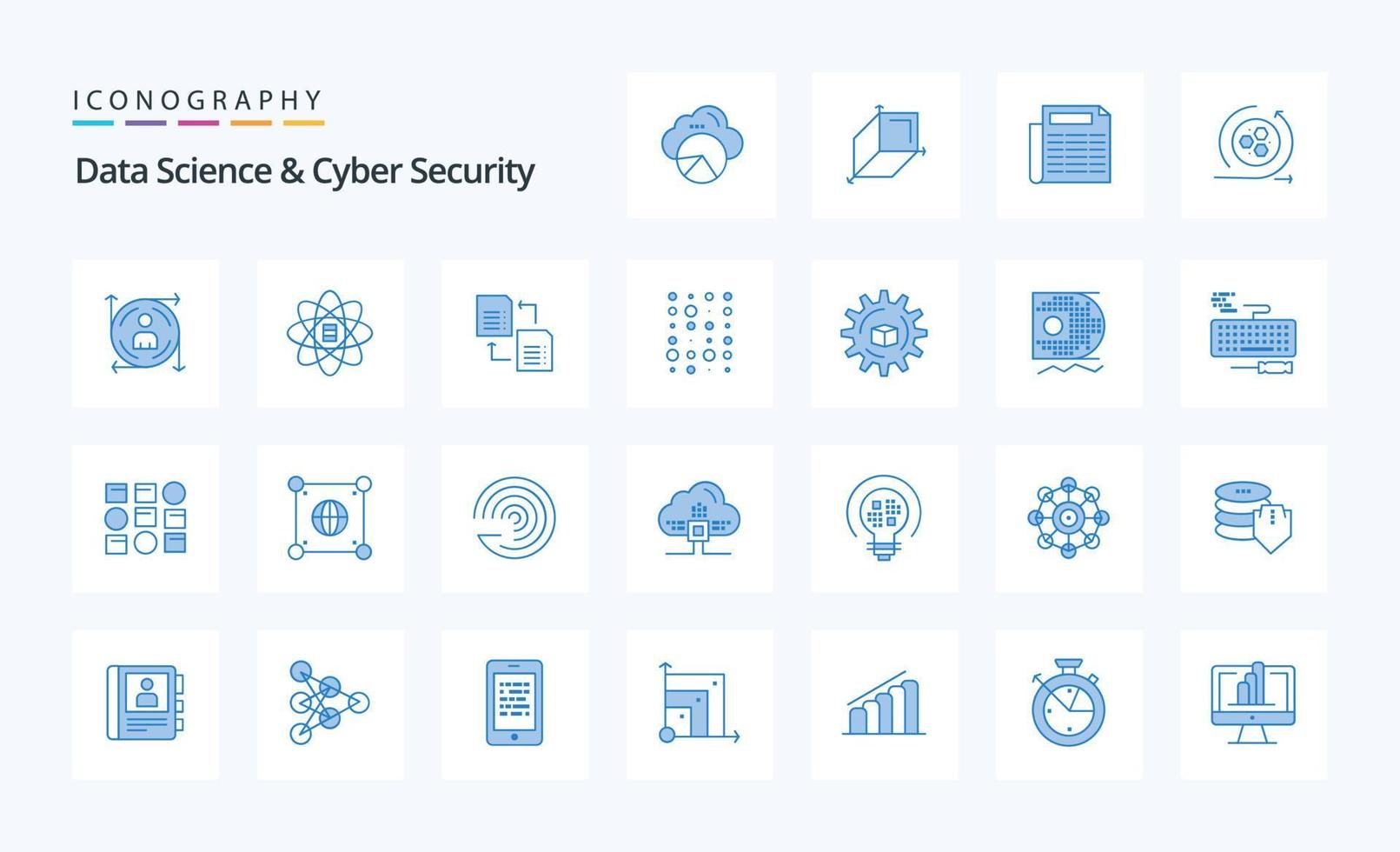 25 Data Science And Cyber Security Blue icon pack vector
