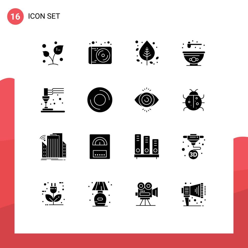 Modern Set of 16 Solid Glyphs and symbols such as printing bowl technology bowl nature Editable Vector Design Elements