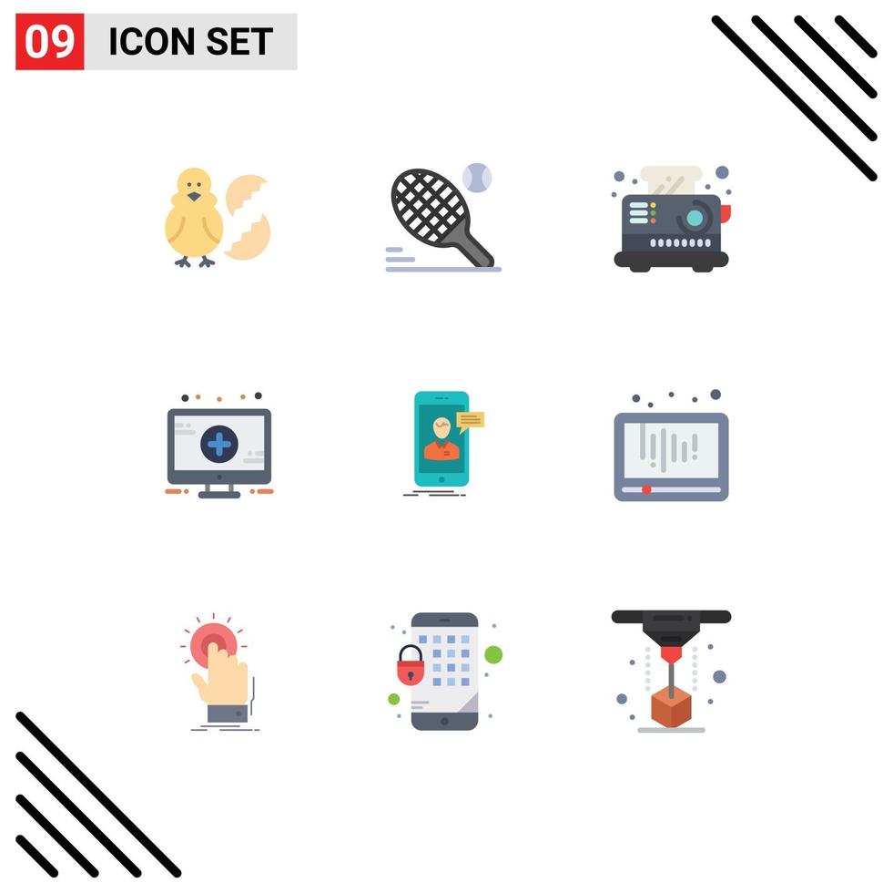 Stock Vector Icon Pack of 9 Line Signs and Symbols for live chat sign sport monitor toaster Editable Vector Design Elements