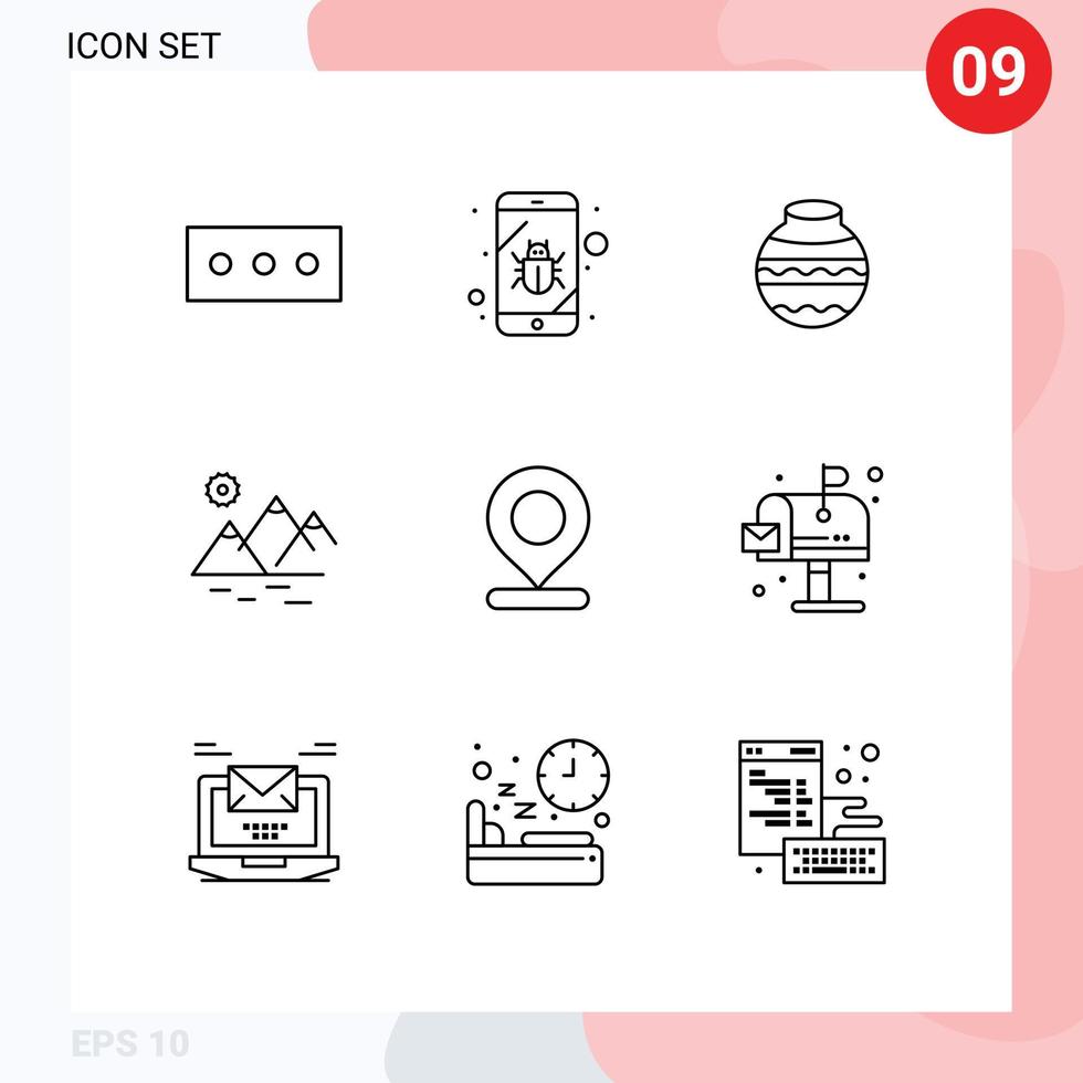 Set of 9 Modern UI Icons Symbols Signs for marker location water farming mountain Editable Vector Design Elements