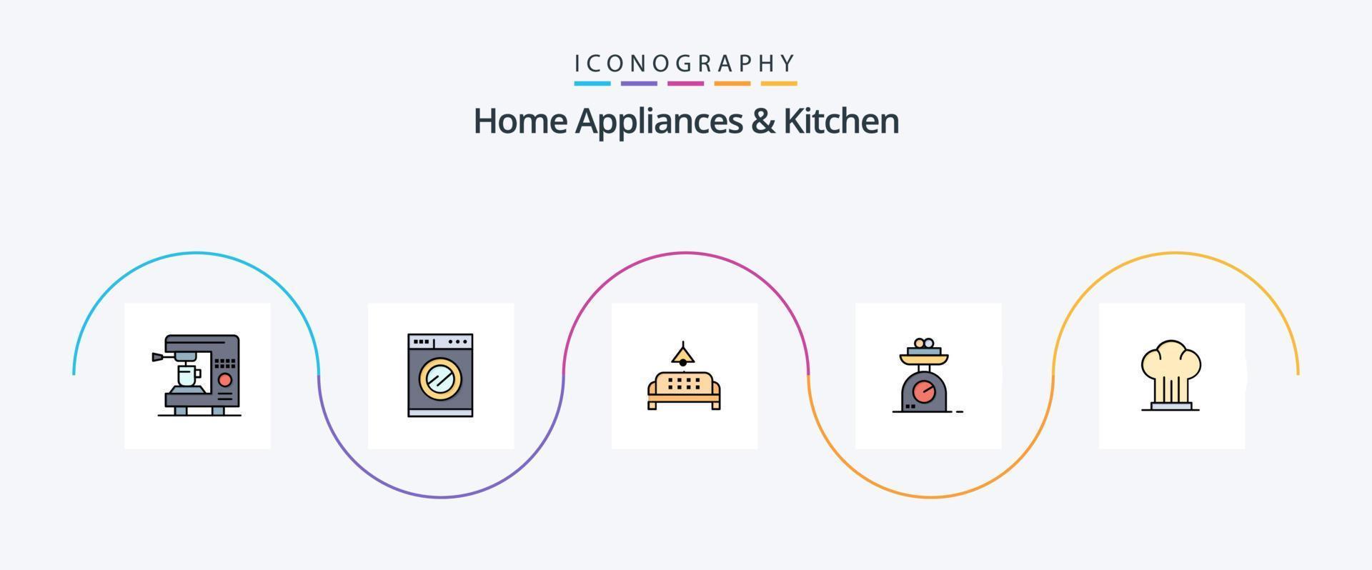 Home Appliances And Kitchen Line Filled Flat 5 Icon Pack Including cooker. cap. furniture. weight. scale vector