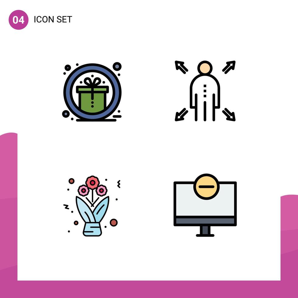 Pack of 4 creative Filledline Flat Colors of award present reward opportunity computers Editable Vector Design Elements
