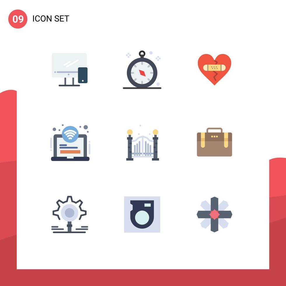 Editable Vector Line Pack of 9 Simple Flat Colors of wifi hotel travel area heart Editable Vector Design Elements