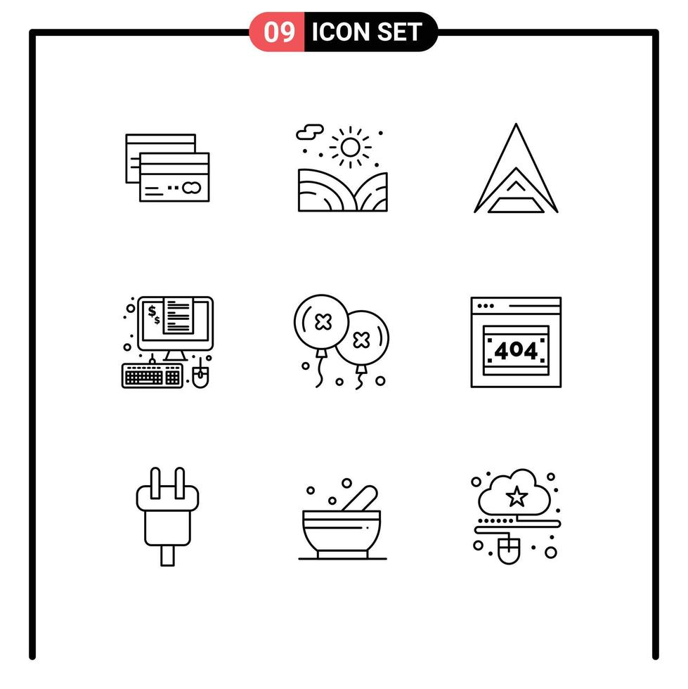Group of 9 Outlines Signs and Symbols for management devices garden crypto currency coin Editable Vector Design Elements