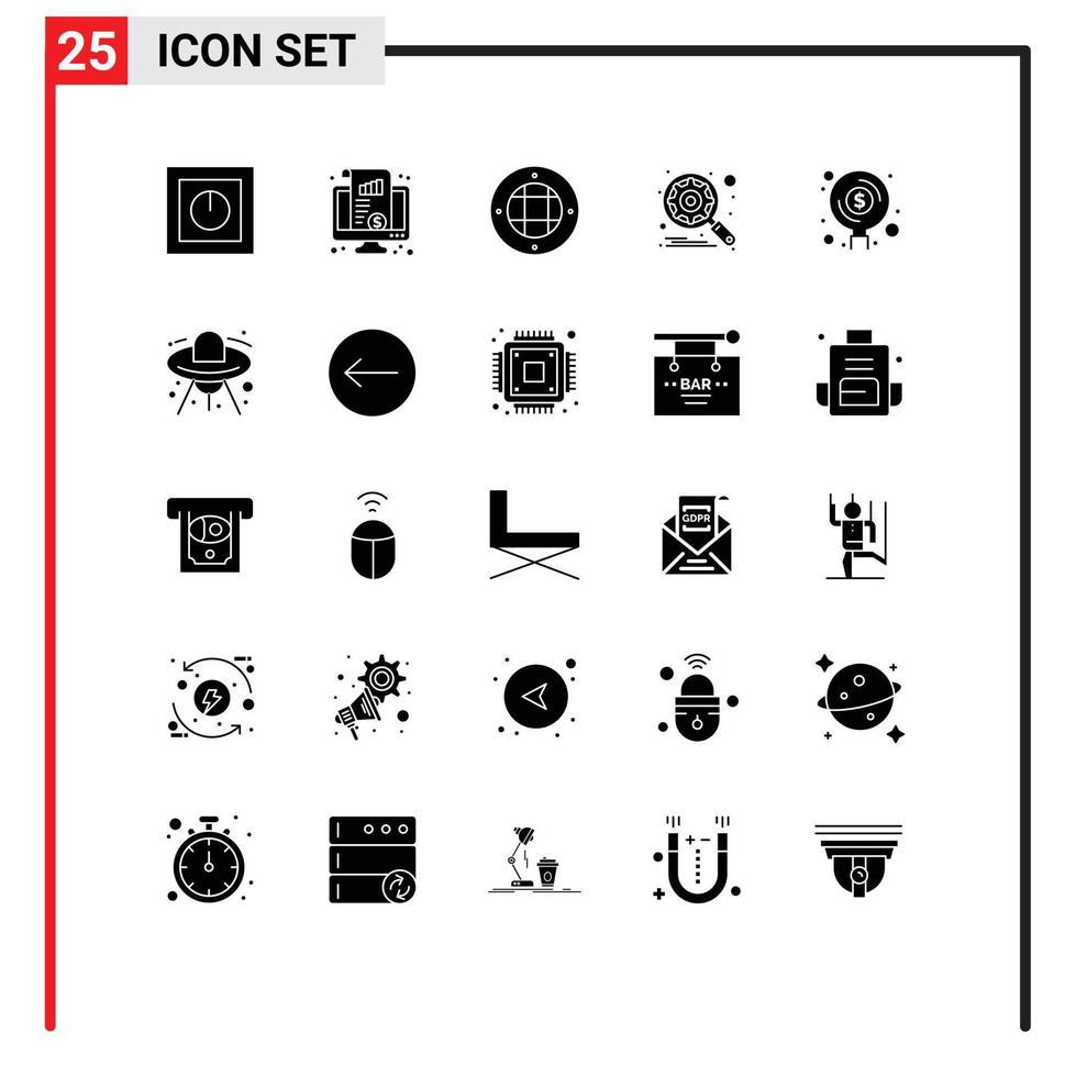 25 Solid Glyph concept for Websites Mobile and Apps setting gear chart engine light Editable Vector Design Elements