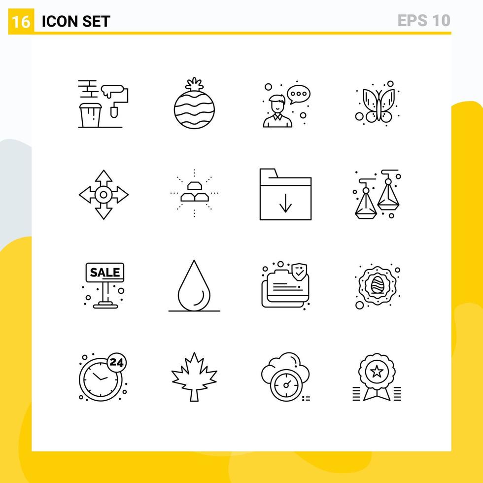 Set of 16 Commercial Outlines pack for navigation map employee arrow bug Editable Vector Design Elements