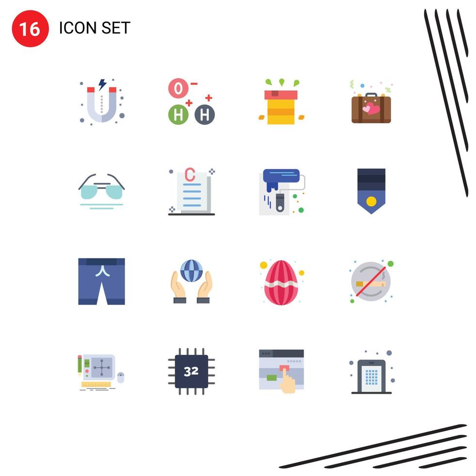 User Interface Pack of 16 Basic Flat Colors of eye suitcase miscellaneous romance briefcase Editable Pack of Creative Vector Design Elements