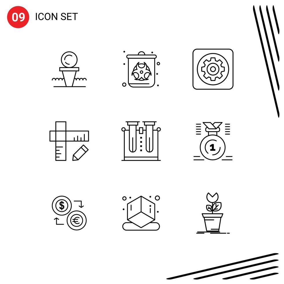 Pictogram Set of 9 Simple Outlines of chemistry geometry waste education setting Editable Vector Design Elements