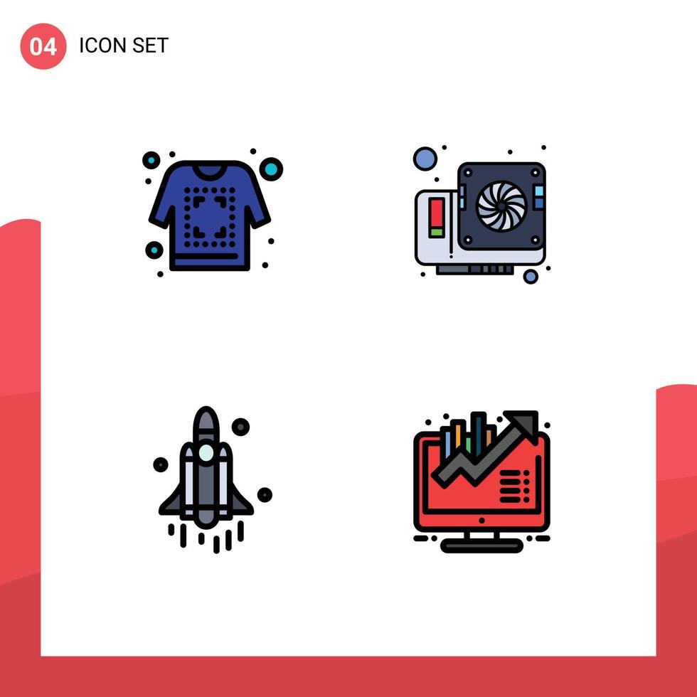 Group of 4 Modern Filledline Flat Colors Set for print rocket sketch hardware technology Editable Vector Design Elements