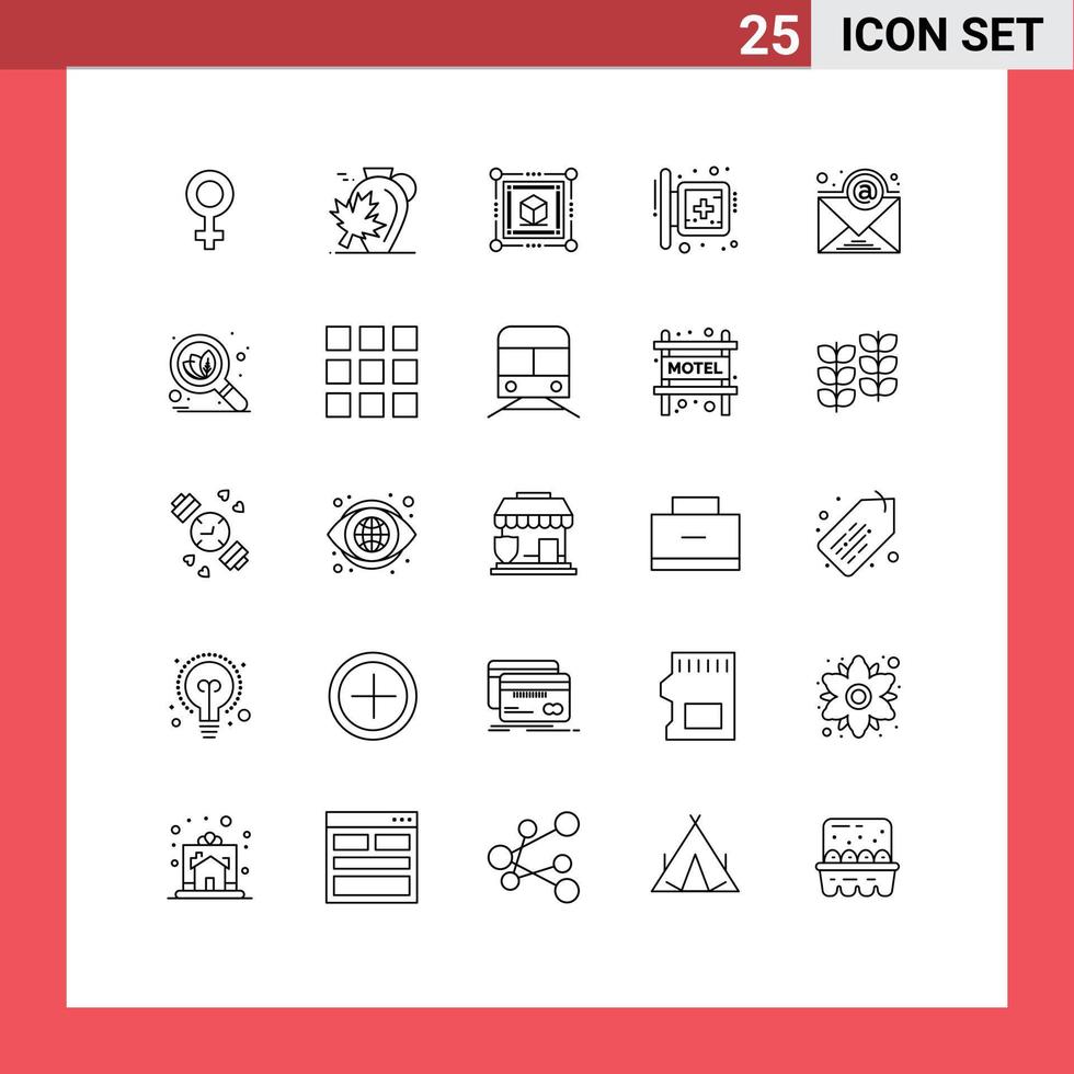 Set of 25 Modern UI Icons Symbols Signs for newsletter hospital box sign hospital Editable Vector Design Elements