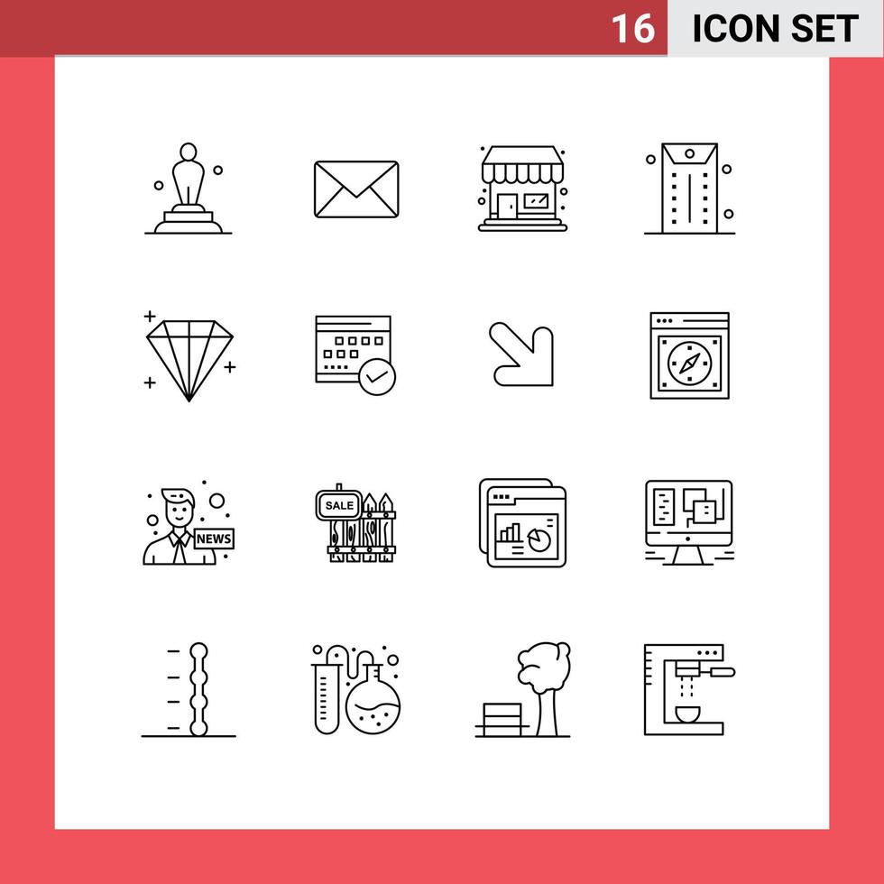 16 Thematic Vector Outlines and Editable Symbols of user diamond sms office business Editable Vector Design Elements