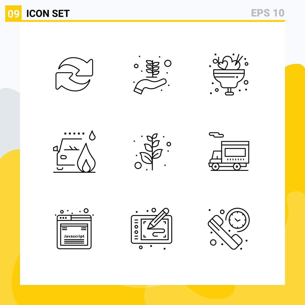 9 Thematic Vector Outlines and Editable Symbols of olive road food fire accident Editable Vector Design Elements
