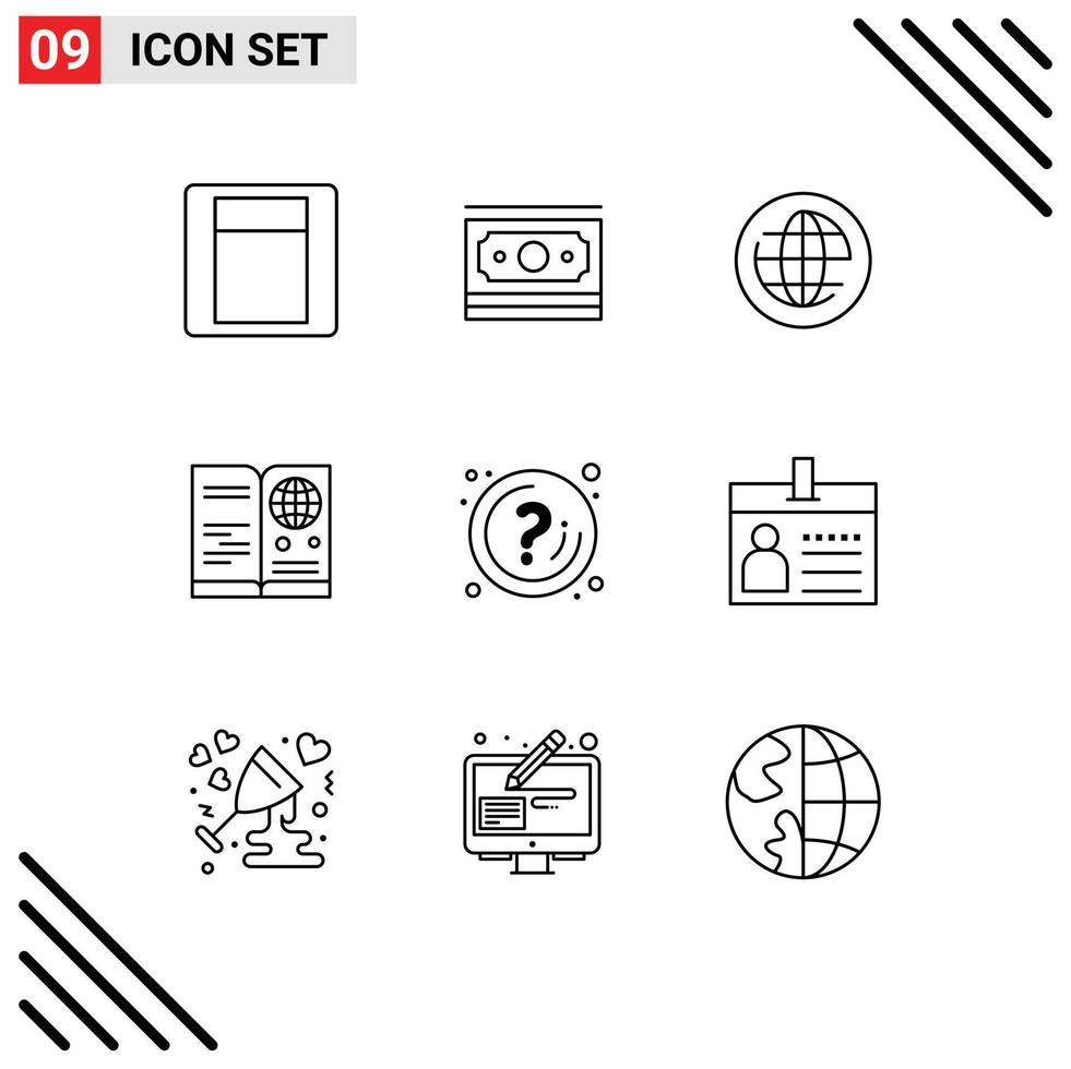 Set of 9 Modern UI Icons Symbols Signs for mark international global travel id Editable Vector Design Elements