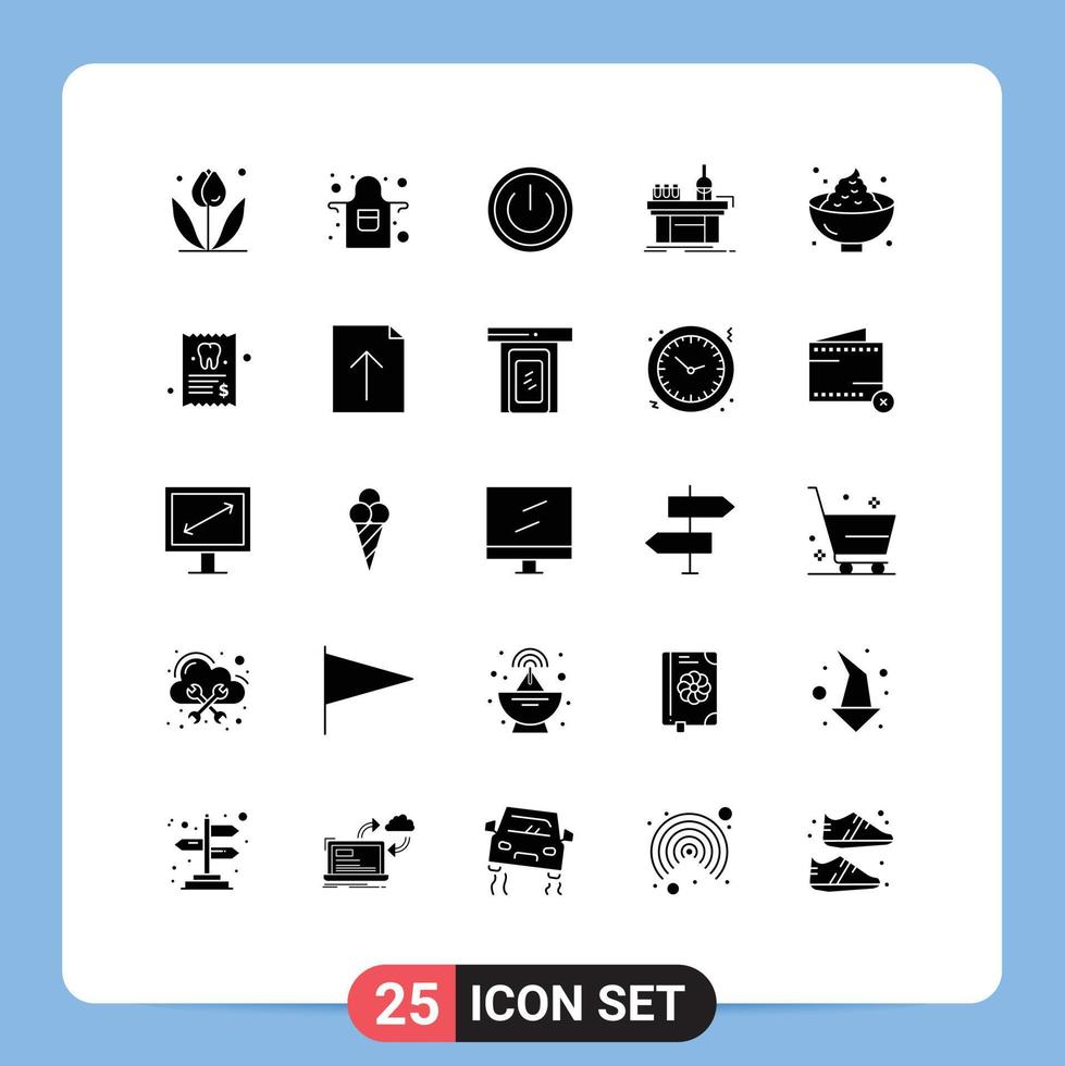 Group of 25 Solid Glyphs Signs and Symbols for dinner laboratory off lab biology Editable Vector Design Elements
