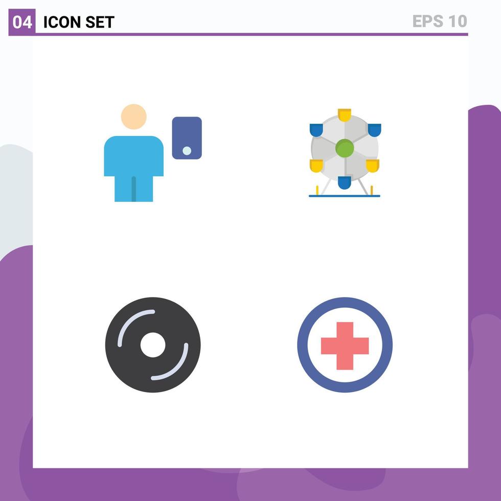 Group of 4 Modern Flat Icons Set for avatar disk human landmark media Editable Vector Design Elements