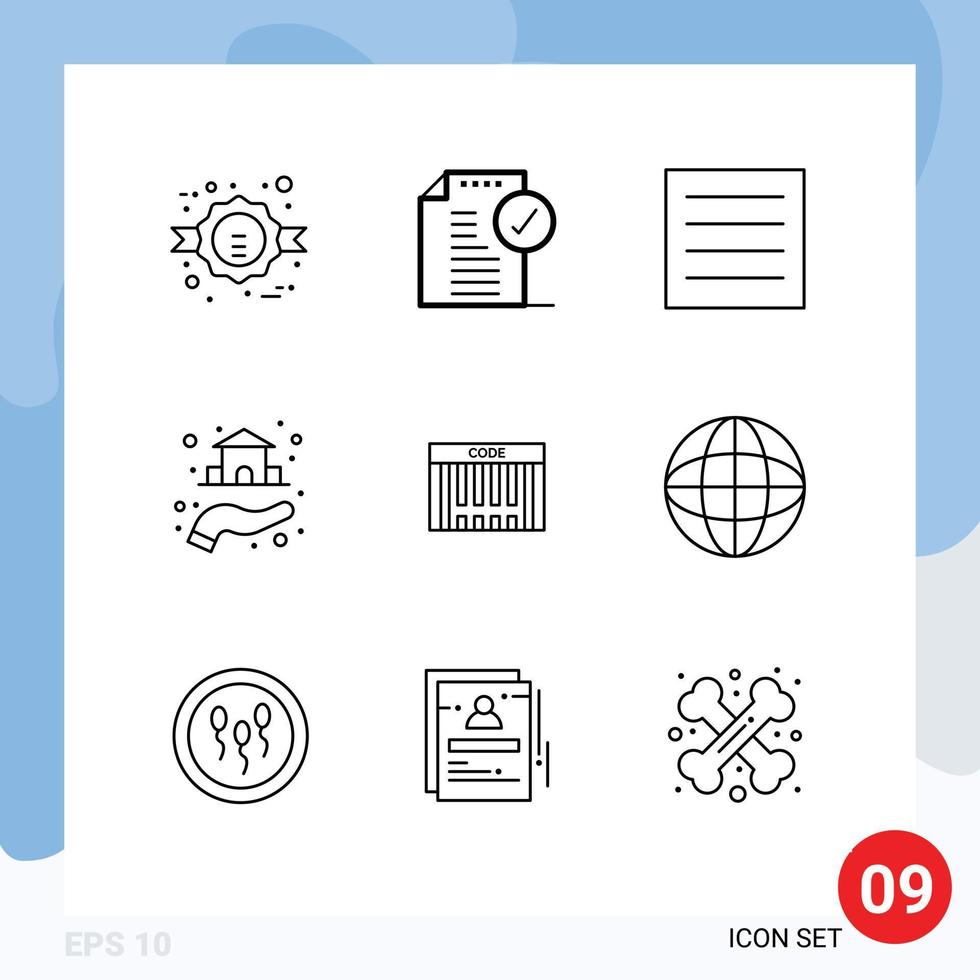 User Interface Pack of 9 Basic Outlines of bar property office real laundry Editable Vector Design Elements