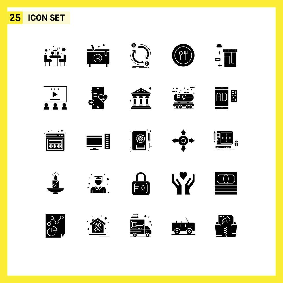25 Universal Solid Glyph Signs Symbols of tablet knife exchange fork convert Editable Vector Design Elements