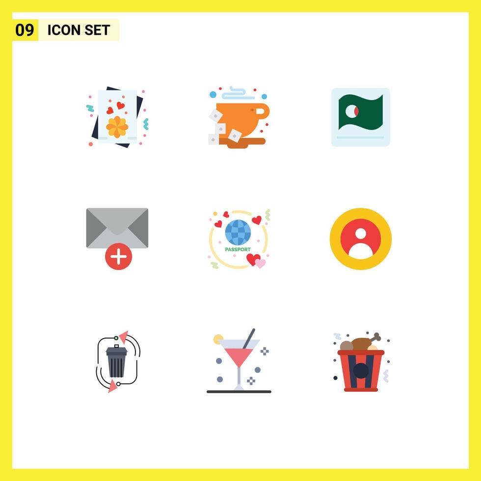 9 iconos creativos signos y símbolos modernos de pasaporte de viaje bandera mensaje de luna de miel elementos de diseño vectorial editables vector