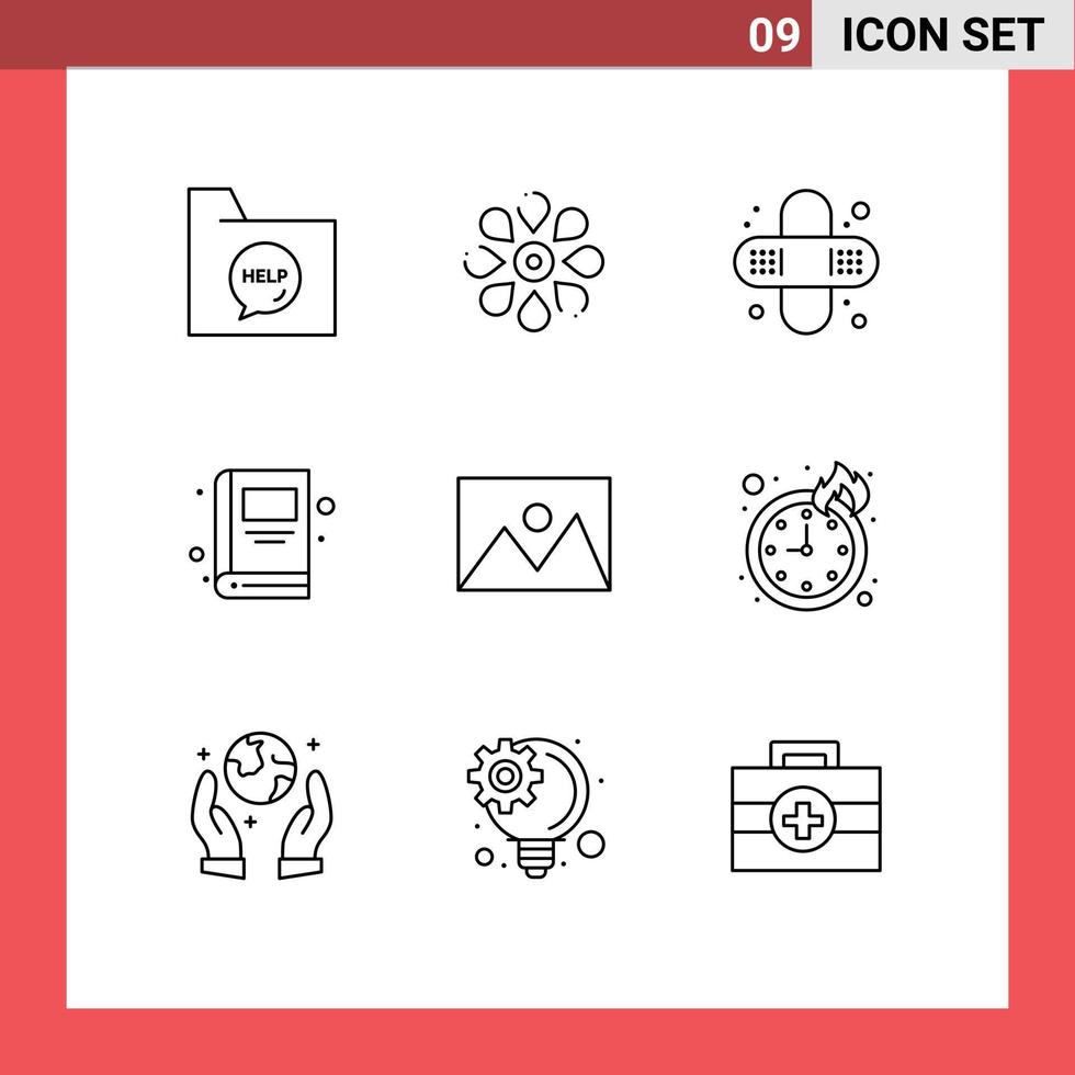 Mobile Interface Outline Set of 9 Pictograms of home school nature education medical Editable Vector Design Elements