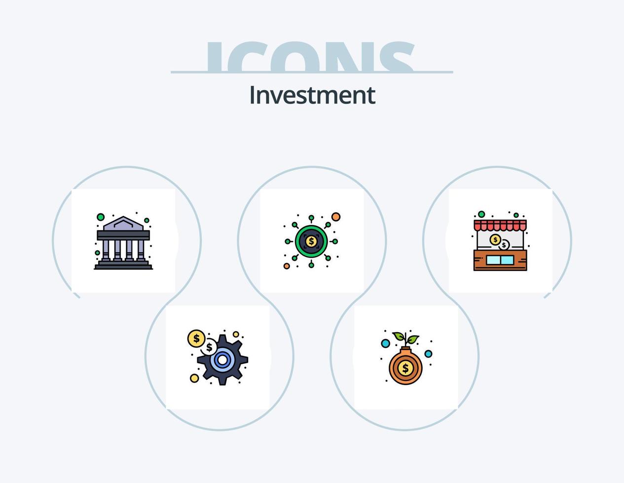 paquete de iconos lleno de línea de inversión 5 diseño de iconos. crecimiento. mano. frasco. bolso. inversión vector