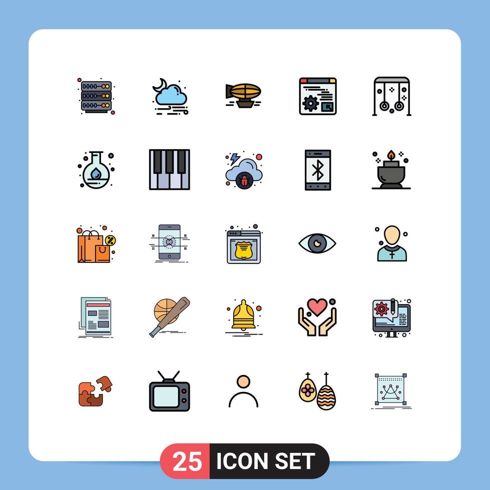Set of 25 Vector Filled line Flat Colors on Grid for child gear ballon digital travel Editable Vector Design Elements