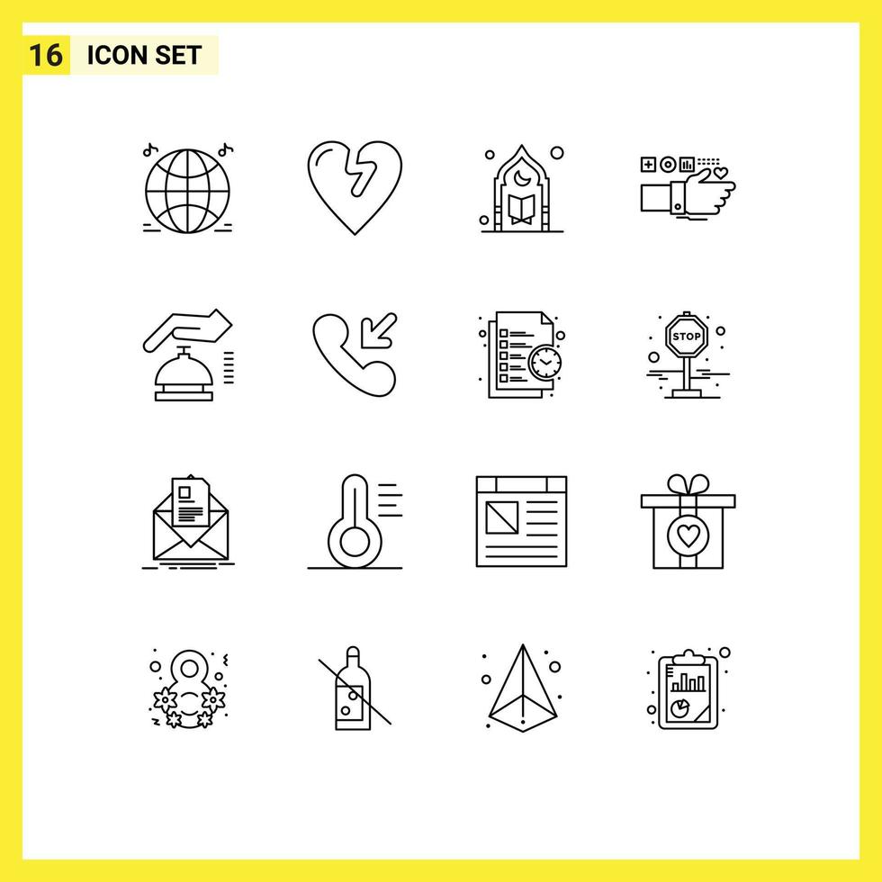 User Interface Pack of 16 Basic Outlines of alarm pulse mosque heart technology Editable Vector Design Elements