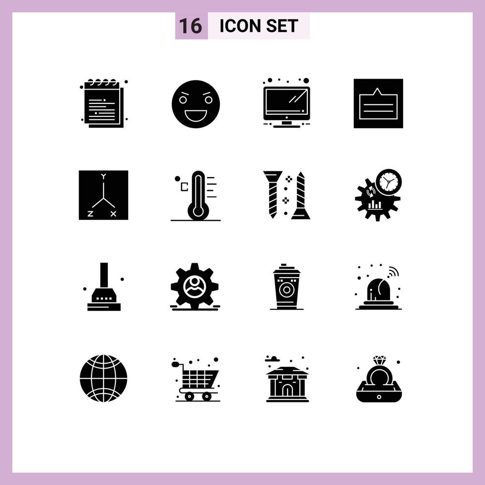 Mobile Interface Solid Glyph Set of 16 Pictograms of wireframe links monster layout tv Editable Vector Design Elements