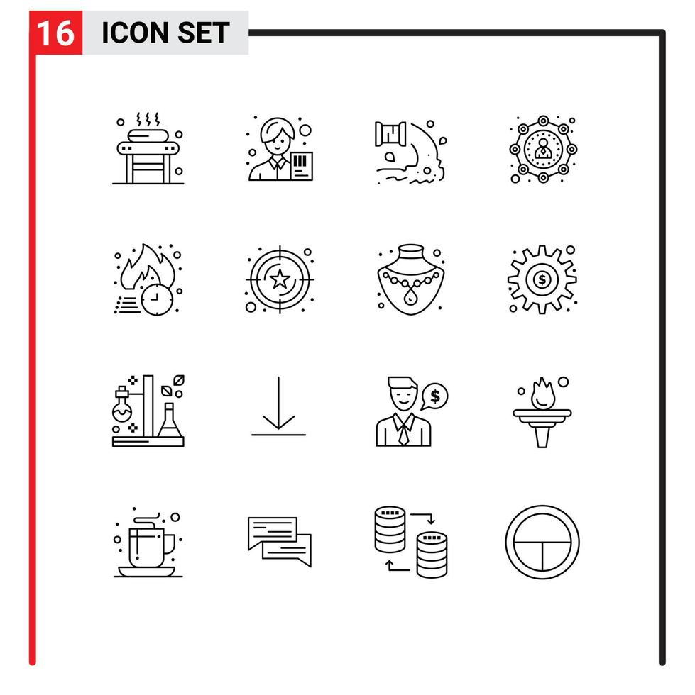 16 Outline concept for Websites Mobile and Apps marketing affiliate avatar water sewage Editable Vector Design Elements