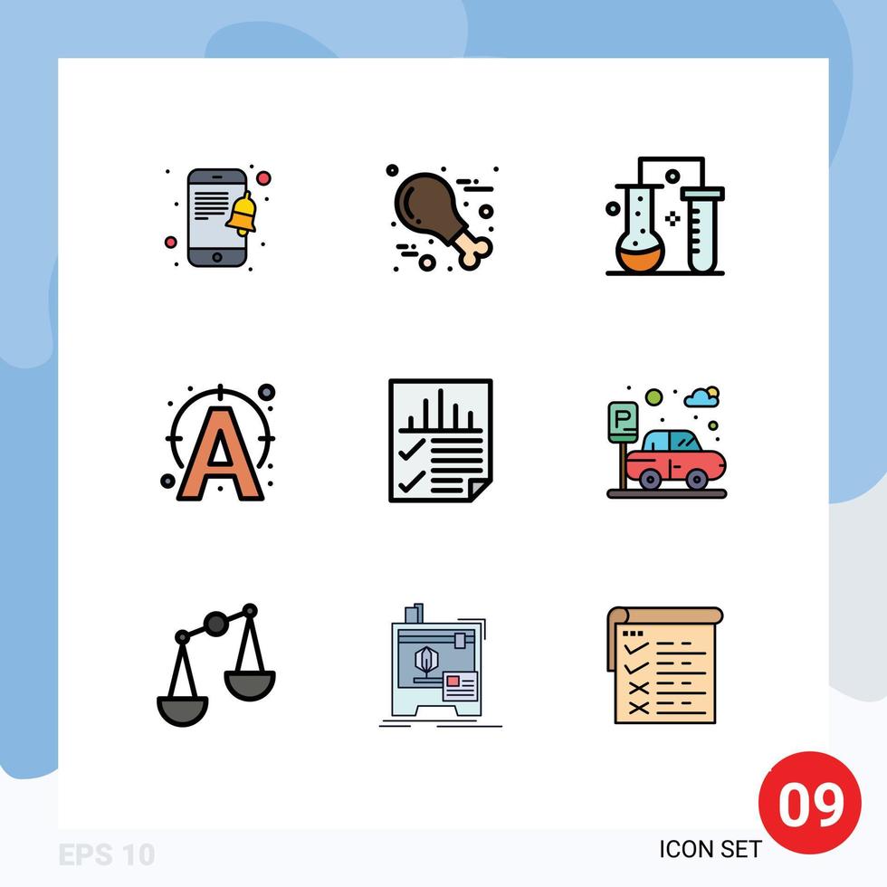 9 Universal Filledline Flat Color Signs Symbols of document connect chemistry write edit Editable Vector Design Elements