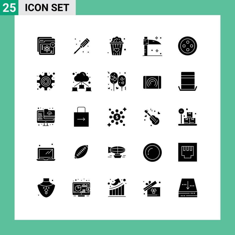 25 User Interface Solid Glyph Pack of modern Signs and Symbols of stud scythe plumbing holiday snacks love Editable Vector Design Elements
