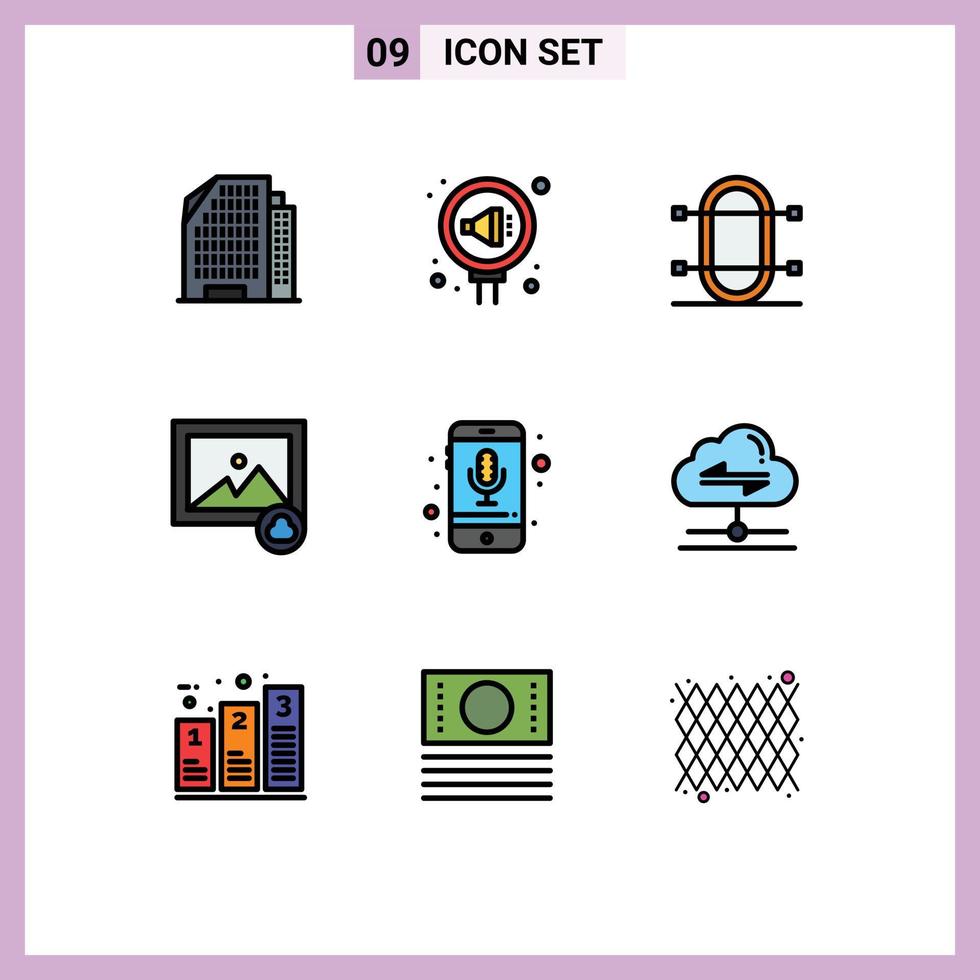 9 Universal Filledline Flat Color Signs Symbols of mobile photo crew image sport Editable Vector Design Elements