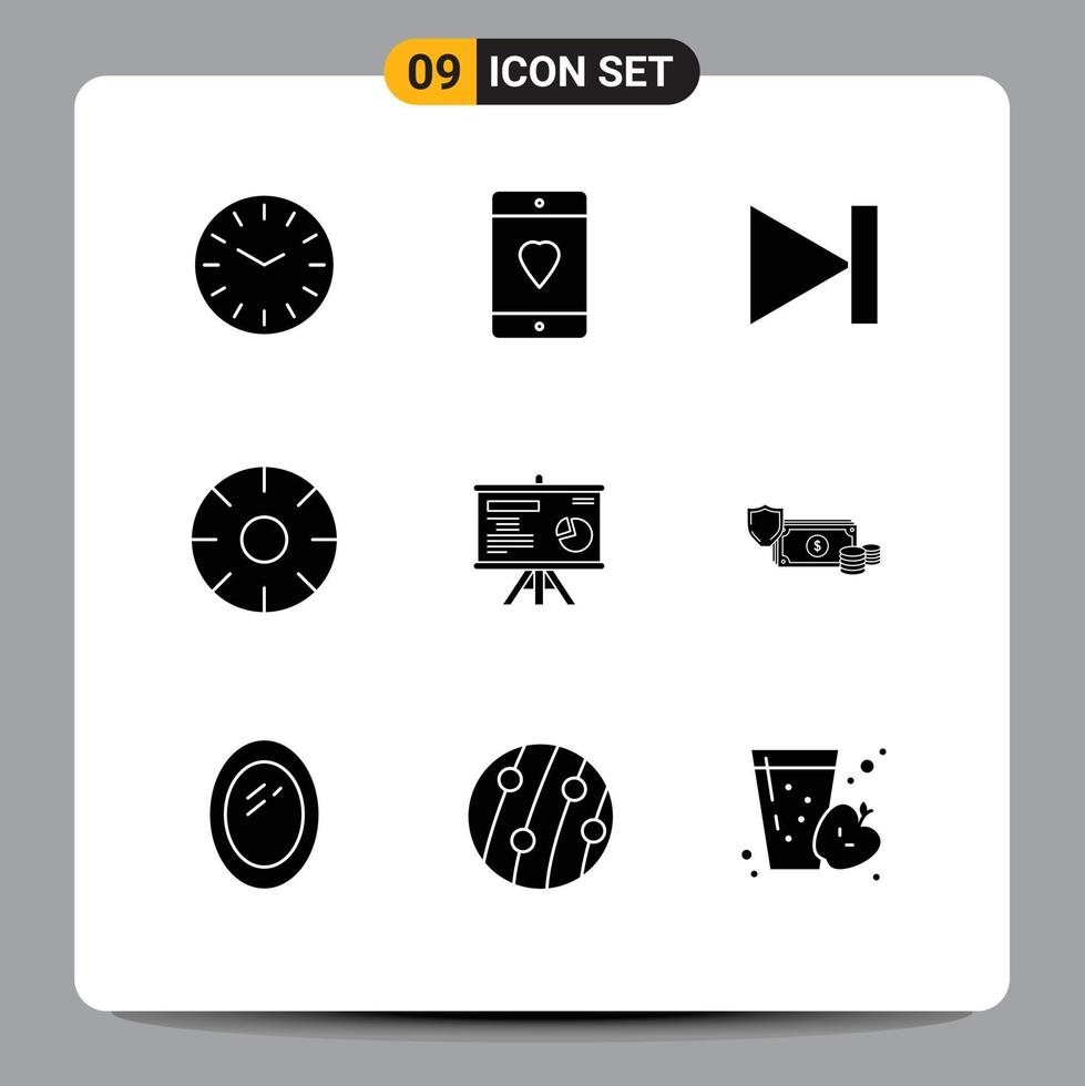 9 Universal Solid Glyph Signs Symbols of presentation fruits end fruit food Editable Vector Design Elements