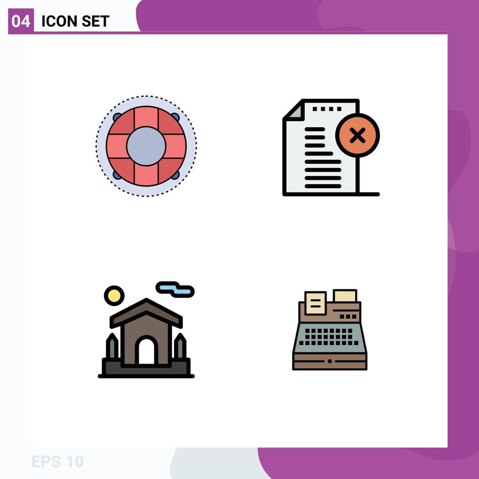 Stock Vector Icon Pack of 4 Line Signs and Symbols for help office lifesaver delete document house Editable Vector Design Elements