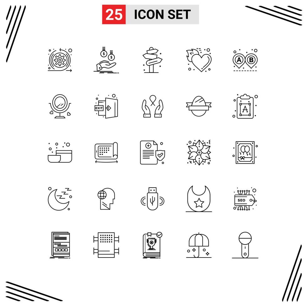paquete de iconos de vector de stock de 25 signos y símbolos de línea para elementos de diseño de vector editables de signo de fuego de dinero de llama caliente