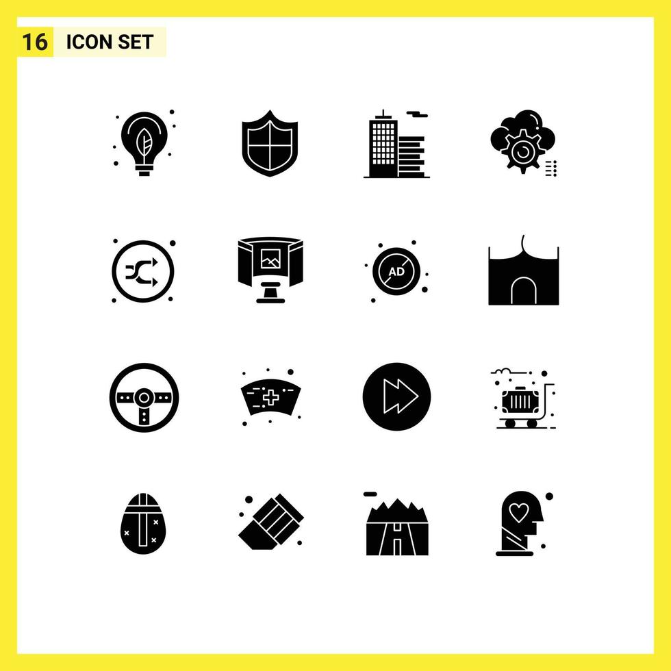 Mobile Interface Solid Glyph Set of 16 Pictograms of mix configure business computing setting Editable Vector Design Elements