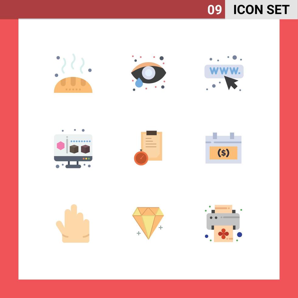 grupo de símbolos de iconos universales de 9 colores planos modernos de elementos de diseño de vectores editables de computadora de negocios web de planificación de calendario